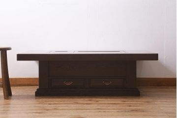 中古　最高級品　鉄刀木(タガヤサン)無垢材　内部が銅製の関西火鉢(ローテーブル、長火鉢、座卓、リビングテーブル、囲炉裏)(R-039981)