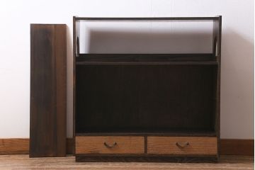 ヴィンテージ家具　国産工芸家具　桑材・前板桐材　竹図　落ち着いた和の雰囲気漂う飾り棚(茶棚、収納棚、戸棚、ビンテージ、桐箪笥、桐たんす)(R-039982)