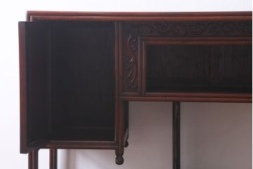 ヴィンテージ家具　カリン材　象嵌入りが珍しい!優美な佇まいの飾り棚(茶棚、収納棚、ビンテージ、花梨材)(R-039984)