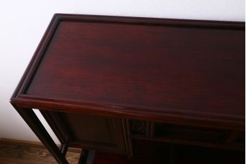 ヴィンテージ家具　カリン材　象嵌入りが珍しい!優美な佇まいの飾り棚(茶棚、収納棚、ビンテージ、花梨材)(R-039984)