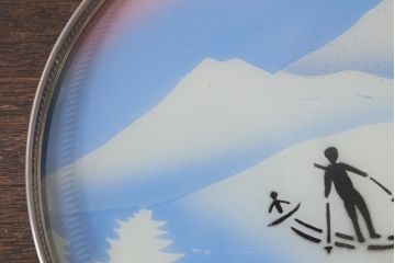 昭和レトロ　箱付き　スキー　ガラストレー1枚・ガラスコースター6枚セット(コップ敷き)(R-039986)