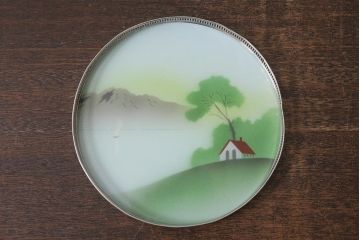昭和レトロ　箱付き　風景　ガラストレー1枚・ガラスコースター6枚セット(コップ敷き)(R-039987)