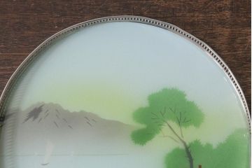 昭和レトロ　箱付き　風景　ガラストレー1枚・ガラスコースター6枚セット(コップ敷き)(R-039987)