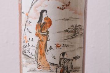 古民具・骨董　明治期　九谷焼　赤絵花瓶一対(花器)(R-039991)