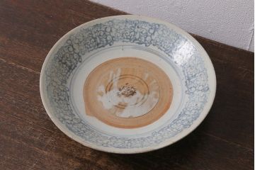 アンティーク雑貨　江戸明治期　李朝　中国　古染付　九寸皿(深皿)(R-039992)