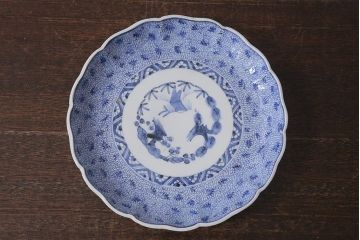 アンティーク雑貨　古伊万里　微塵唐草　大明成化年製　八寸皿(R-039993)