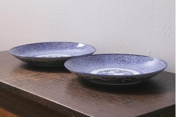 アンティーク雑貨　明治期　九寸印判皿2枚セット(R-039994)