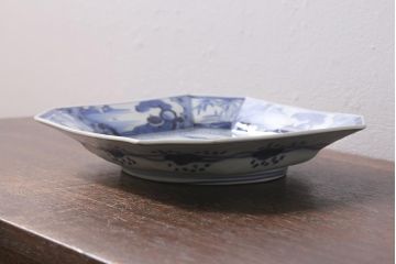 アンティーク雑貨　明治期　伊万里焼　染付八角皿(変形皿)(R-039995)
