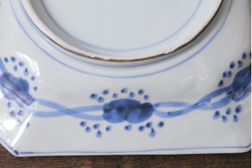 アンティーク雑貨　明治期　伊万里焼　染付八角皿(変形皿)(R-039995)