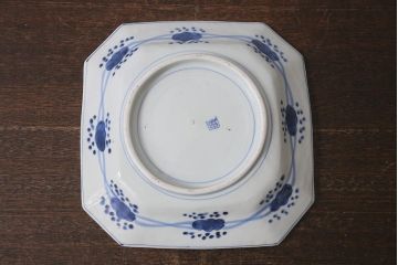 アンティーク雑貨　明治期　伊万里焼　染付八角皿(変形皿)(R-039996)