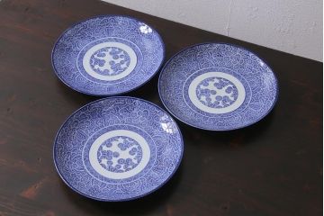 アンティーク雑貨　明治期　九寸印判皿3枚セット(R-039997)