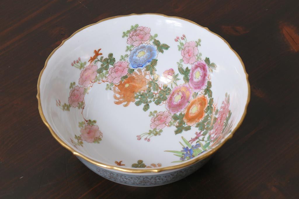 レトロ雑貨　昭和中期　輸出用　九谷色絵深鉢　未使用(R-039998)