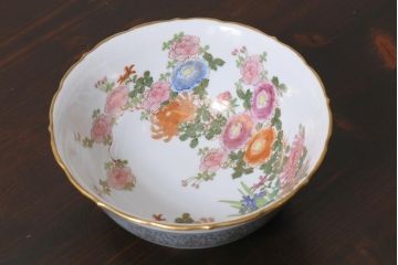 レトロ雑貨　昭和中期　輸出用　九谷色絵深鉢　未使用(R-039998)