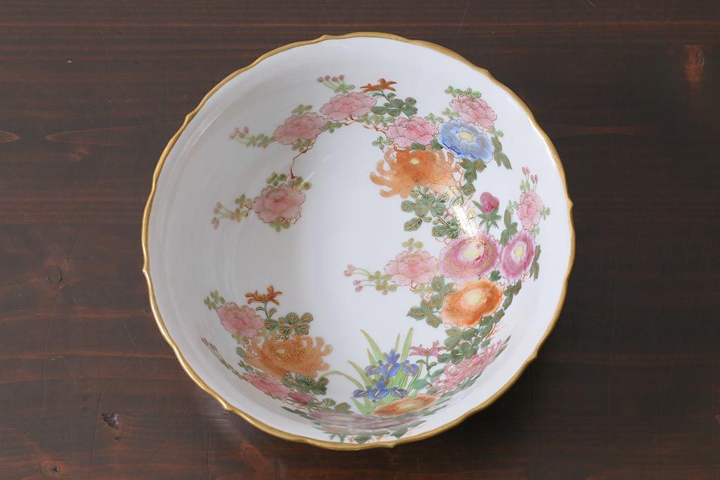 レトロ雑貨　昭和中期　輸出用　九谷色絵深鉢　未使用(R-039998)