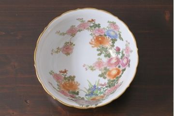 レトロ雑貨　昭和中期　輸出用　九谷色絵深鉢　未使用(R-039998)