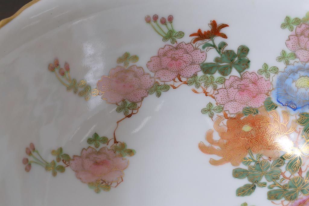 レトロ雑貨　昭和中期　輸出用　九谷色絵深鉢　未使用(R-039998)