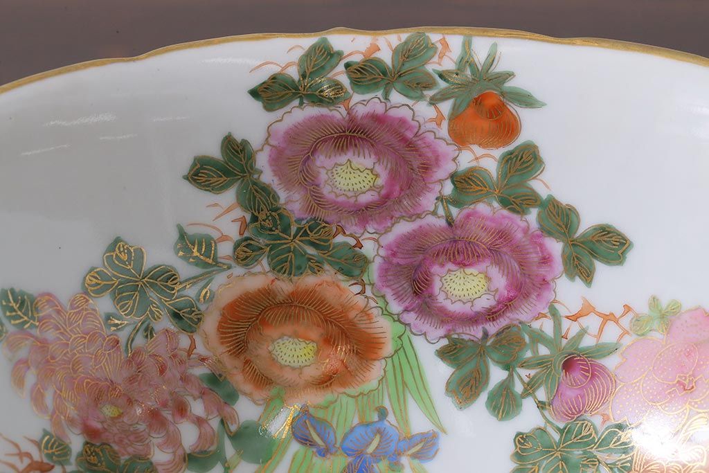 レトロ雑貨　昭和中期　輸出用　九谷色絵深鉢　未使用(R-039998)