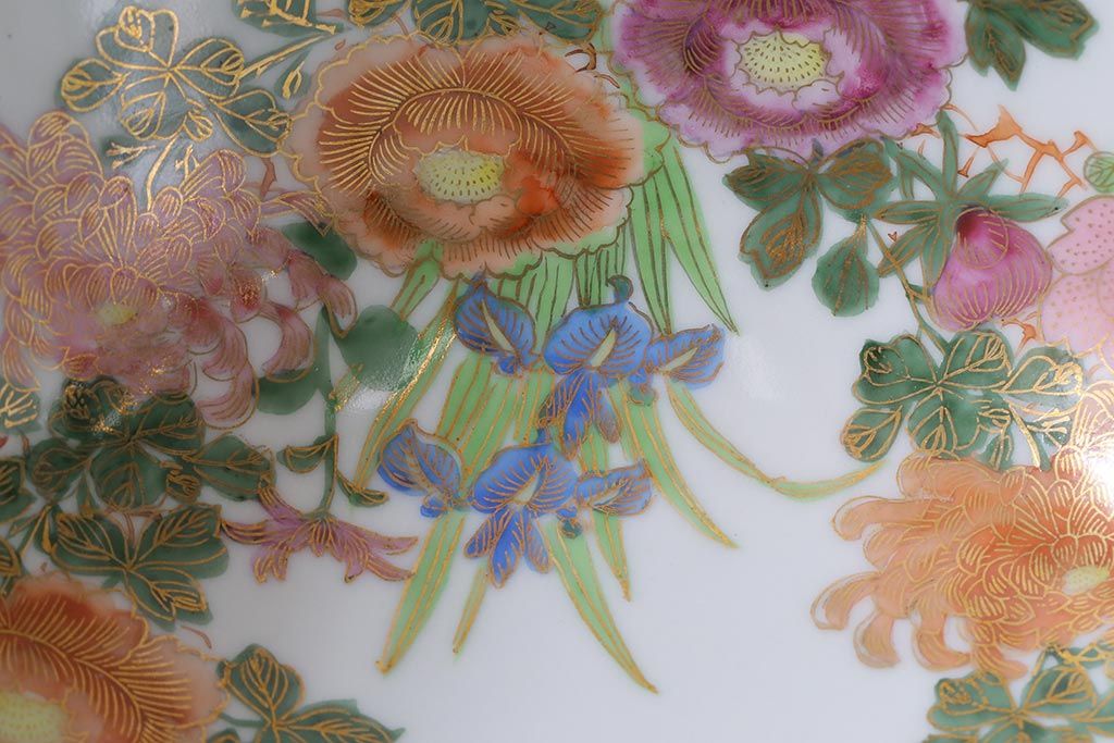 レトロ雑貨　昭和中期　輸出用　九谷色絵深鉢　未使用(R-039998)