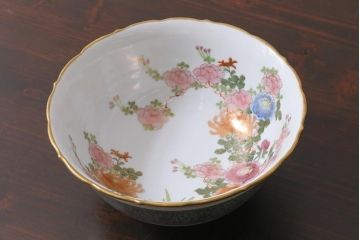 レトロ雑貨　昭和中期　輸出用　九谷色絵深鉢　未使用(R-039998)