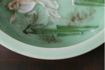 アンティーク雑貨　明治大正期　金魚図　青磁鉢　深皿(R-039999)