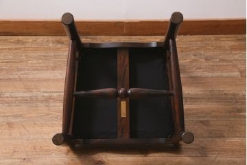 中古　松本民芸家具　グリーンのファブリックが上品な印象のA型布張ラダーバックチェア(ダイニングチェア、椅子)(R-040003)