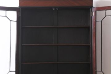 アンティーク家具　イギリスアンティーク　ステンドグラスがエレガントなビューローブックケース(ライティングビューロー、本箱、デスク、在宅ワーク、在宅用、チェスト)(R-040009)