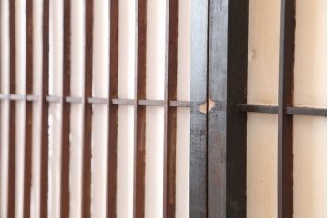 アンティーク建具　大正昭和初期　大きな帯ガラスが目を引く障子戸4枚セット(引き戸)(R-040012)