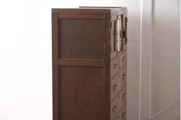 和製アンティーク　力強い木目が印象的な鏡付きの衣装タンス(チェスト、和たんす、収納箪笥、引き出し)(R-040016)
