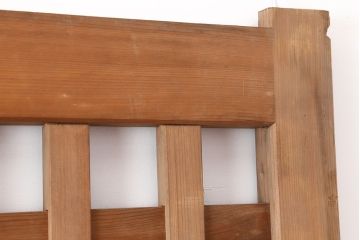 アンティーク建具　戸車付き　ヒノキ材　木のぬくもりあふれる素通しの格子戸2枚セット(蔵戸、引き戸、建具、玄関戸)(R-040024)