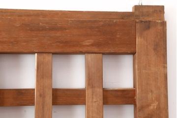 アンティーク建具　戸車付き　ヒノキ材　木のぬくもりあふれる素通しの格子戸2枚セット(蔵戸、引き戸、建具、玄関戸)(R-040024)