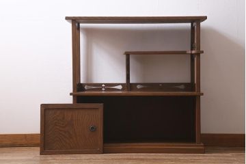 ヴィンテージ家具　工芸家具　高級杉材　味のある木の質感と力強い杢目が魅力の飾り棚(茶棚、収納棚、戸棚、ビンテージ)(R-040026)