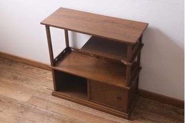 ヴィンテージ家具　工芸家具　高級杉材　味のある木の質感と力強い杢目が魅力の飾り棚(茶棚、収納棚、戸棚、ビンテージ)(R-040026)