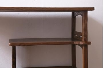 ヴィンテージ家具　工芸家具　高級杉材　味のある木の質感と力強い杢目が魅力の飾り棚(茶棚、収納棚、戸棚、ビンテージ)(R-040026)