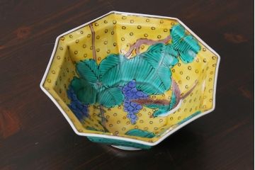 未使用品　昭和期　九谷焼色絵　黄彩　深鉢(和食器、深皿)(R-040027)