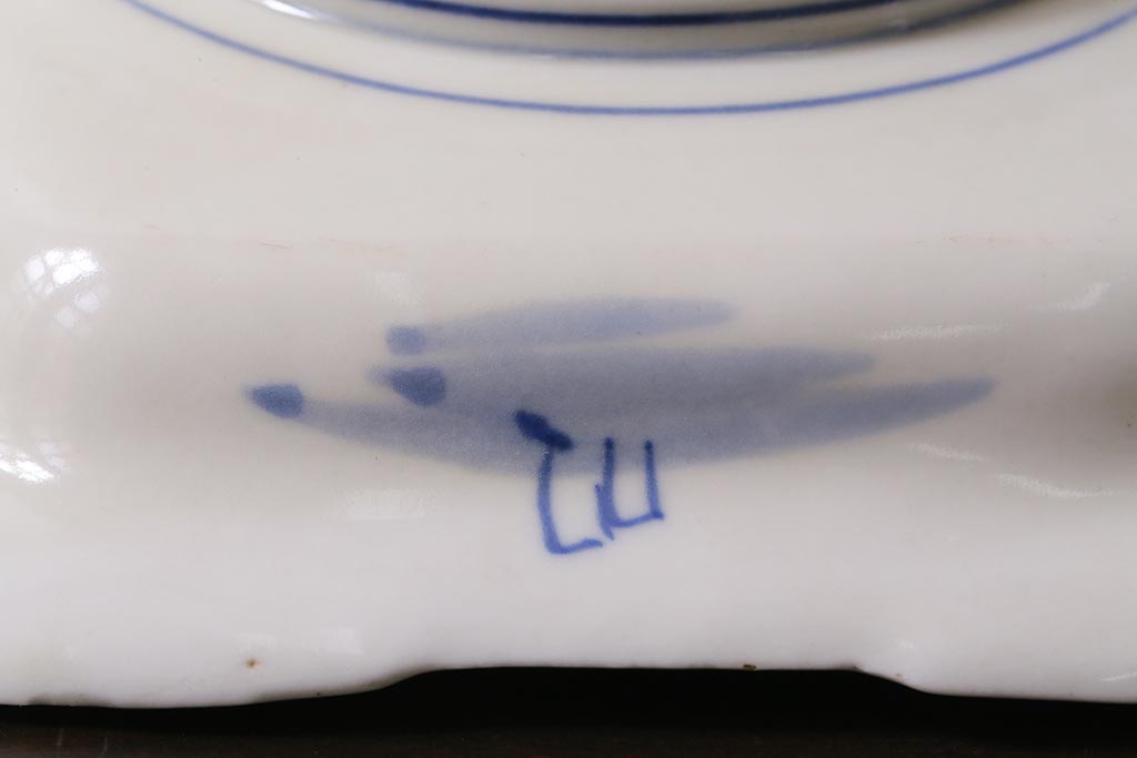 アンティーク雑貨　古民具・骨董　明治大正期　金彩染付変形皿3枚セット(和食器、角皿)(R-040029)