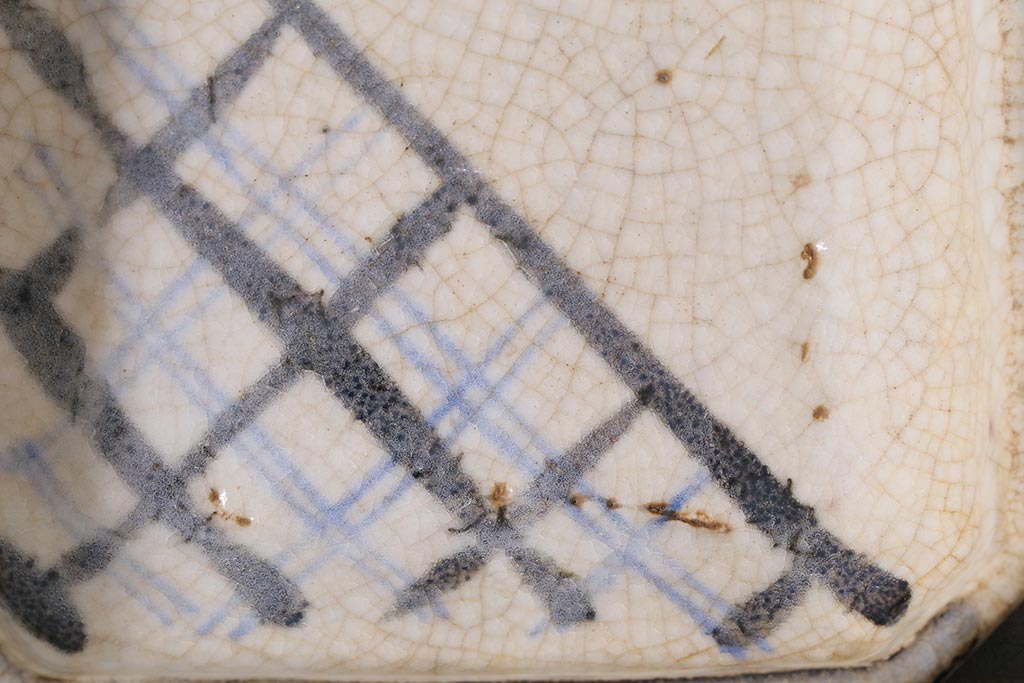 アンティーク雑貨　江戸明治期　時代物　古い志野焼　在銘　角皿5枚セット(和食器)(R-040030)