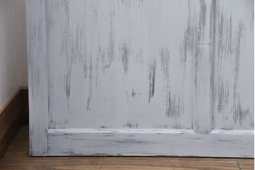 アンティーク建具　和製アンティーク　昭和初期　シャビーなペイントがお洒落!レトロなガラス戸4枚セット(引き戸、建具)(R-040031)