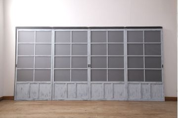 アンティーク建具　和製アンティーク　昭和初期　シャビーなペイントがお洒落!レトロなガラス戸4枚セット(引き戸、建具)(R-040031)
