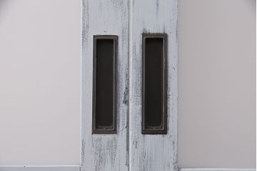 アンティーク建具　和製アンティーク　昭和初期　シャビーなペイントがお洒落!レトロなガラス戸4枚セット(引き戸、建具)(R-040031)
