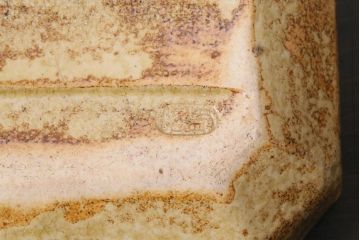 アンティーク雑貨　江戸明治期　時代物　古い織部焼　在銘　角皿3枚セット(和食器)(R-040032)