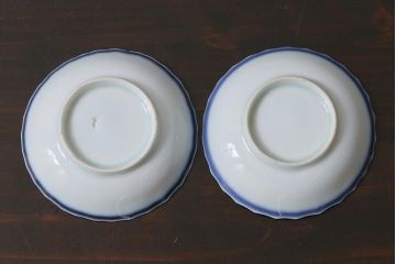 アンティーク雑貨　江戸期　古伊万里　船の図　染付小皿2枚セット(和食器)(R-040034)