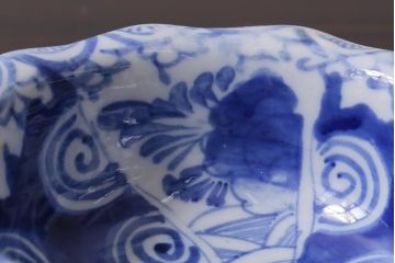 アンティーク雑貨　明治期　ねじり文　染付深鉢(深皿、和食器)(R-040036)