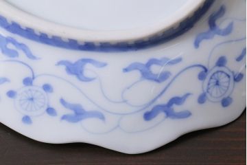 アンティーク雑貨　幕末明治期　櫛高台　葉文変形皿3枚セット(中皿、和食器、鍋島焼)(R-040037)