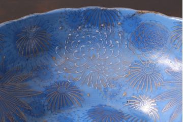 未使用品　輸出用　昭和期　九谷焼　菊図金彩深皿2枚セット(鉢、和食器)(R-040040)