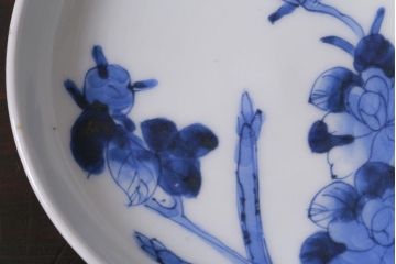 アンティーク雑貨　明治　伊万里　花蝶図　染付3.6寸小皿3枚セット(和食器)(R-040041)