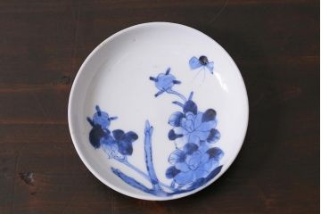 アンティーク雑貨　明治　伊万里　花蝶図　染付3.6寸小皿3枚セット(和食器)(R-040041)