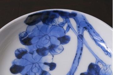 アンティーク雑貨　明治　伊万里　花蝶図　染付3.6寸小皿3枚セット(和食器)(R-040041)