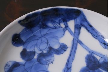 アンティーク雑貨　明治　伊万里　花蝶図　染付3.6寸小皿3枚セット(和食器)(R-040042)