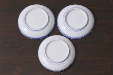 アンティーク雑貨　明治　伊万里　花蝶図　染付3.6寸小皿3枚セット(和食器)(R-040043)