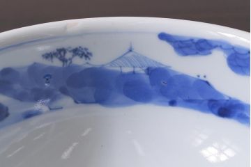 アンティーク雑貨　江戸期　古伊万里　染付　雲龍文　深鉢(深皿)(R-040044)